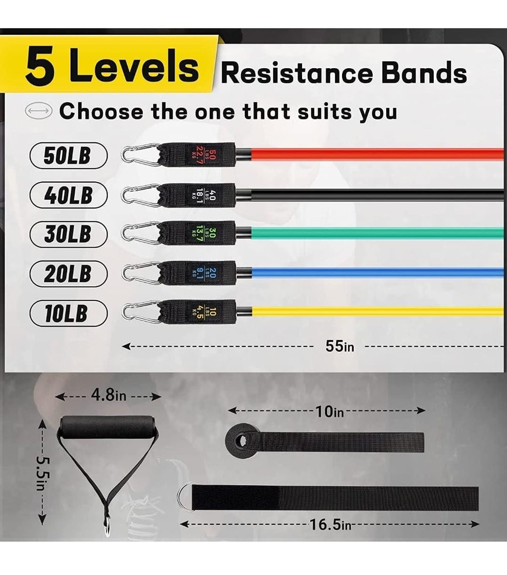11 Pieces Gym Power Resistance Bands Set for Workout